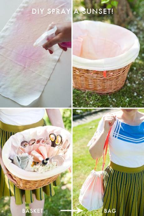 Sunset-dyed picnic basket/pouch