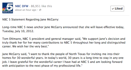 Jane McGarry Leaves NBC 5 After 30 Years