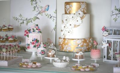 Beautiful Gold, Bird and Flowers Inspired Table by Cupcake