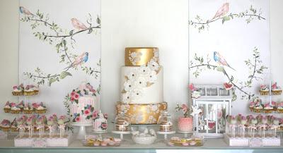 Beautiful Gold, Bird and Flowers Inspired Table by Cupcake