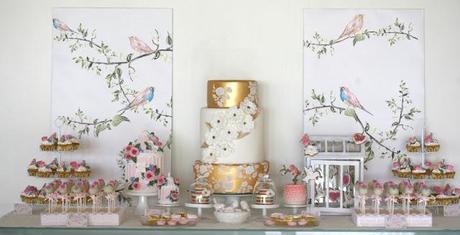 Beautiful Gold, Bird and Flowers Inspired Table by Cupcake