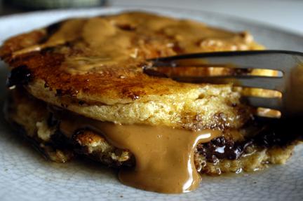 Semi-sweet and White Chocolate Studded Speculoos (Cookie Butter)Pancakes