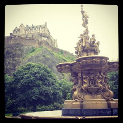 Ross fountain, princes street castle and Edinburgh castle.