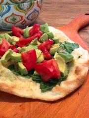 Raw Olive, healthy pizza, avocado, tomato