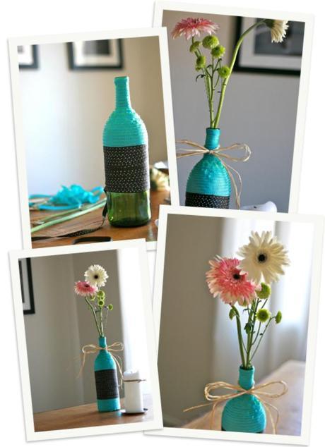 DIY: ribbon-wrapped wine bottle vase