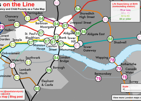Lives on the Line: Life Expectancy at Birth and Child Poverty as a London Tube Map