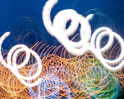 City lights on the sly, round and round [blue sky night]