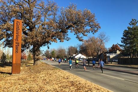 Passing the Gathering Place in mile 10 of the Route 66 Marathon
