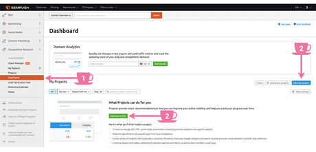 How to add a Project in SEMrush