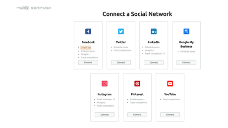 Connect social media networks to SEMrush Social Media Tracker