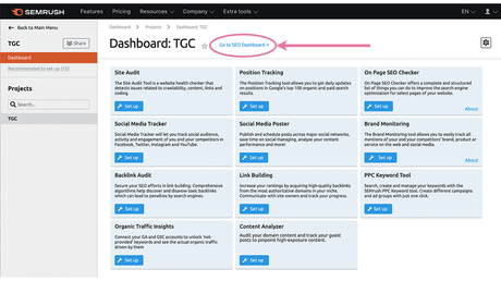 How to find your SEMrush SEO Dashboard