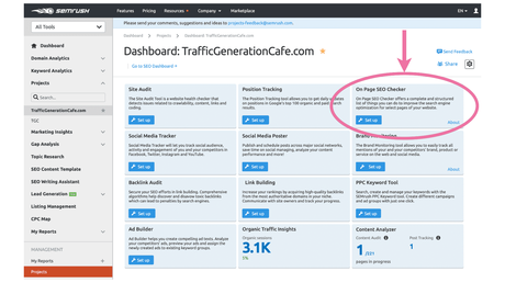 From Project Dashboard to SEMrush On Page SEO Checker