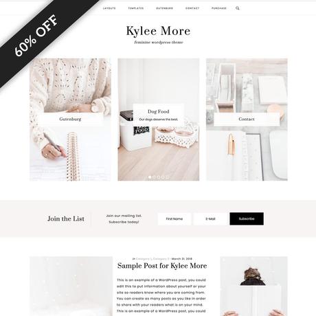 Kylee More WordPress Theme for Lifestyle Bloggers.