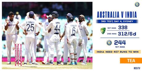 Sydney Test - India needs 309 runs more to win !!