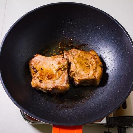 Marinated Pork Chops in a wok