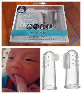 Cleaning infant's gums (feat. Marcus & Marcus Finger Toothbrush & Gum Massager Set )