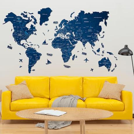 2D Colored wood world map for wall