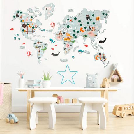 Wood world map for kids