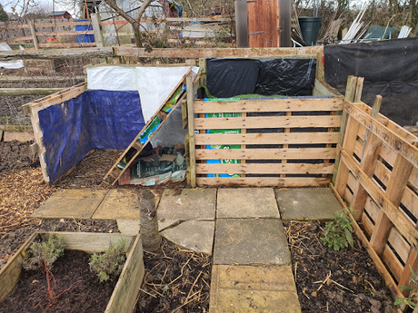 View from the allotment and the turn of the compost.