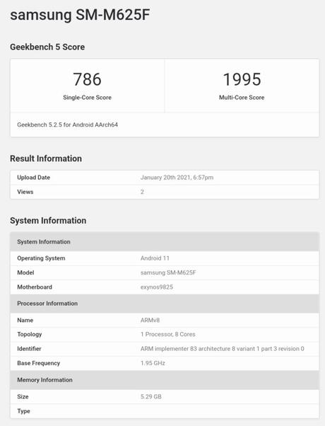 Samsung-galaxy-m62-Geekbench-score