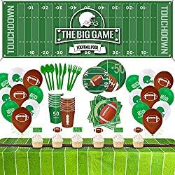 Image: Eazyco Football Party Supplies Decorations Set for 24 People, Include Tablecloths Banner Balloons Plates Napkins Cups Flatware Cupcake Toppers, Perfect for Super Bowl Game Day Birthday Party(214 PCS)