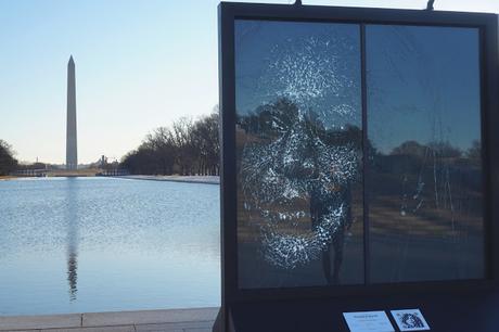 Glass Portrait of Vice President Kamala Harris at Lincoln Memorial Celebrates Her Shattering of Historic Glass Ceiling