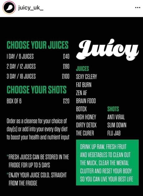 Juicy uk juice bar Byres road Glasgow Order