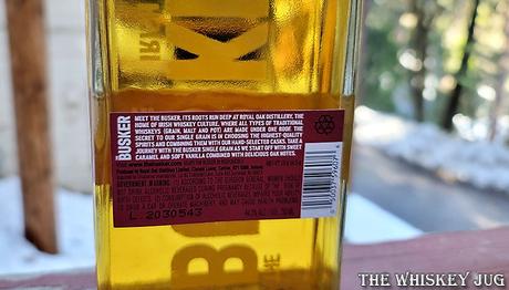 Busker Single Grain Irish Whiskey Back label