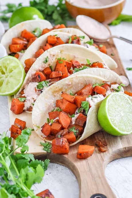 Sweet Potato Tacos with a Spicy Yogurt Sauce