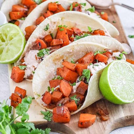 Sweet Potato Tacos with a Spicy Yogurt Sauce