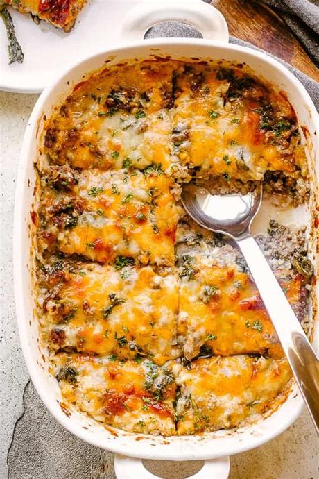 Cook until no longer pink, stirring and breaking beef into pieces. Ground Beef and Cauliflower Rice Casserole | Low Carb + Keto