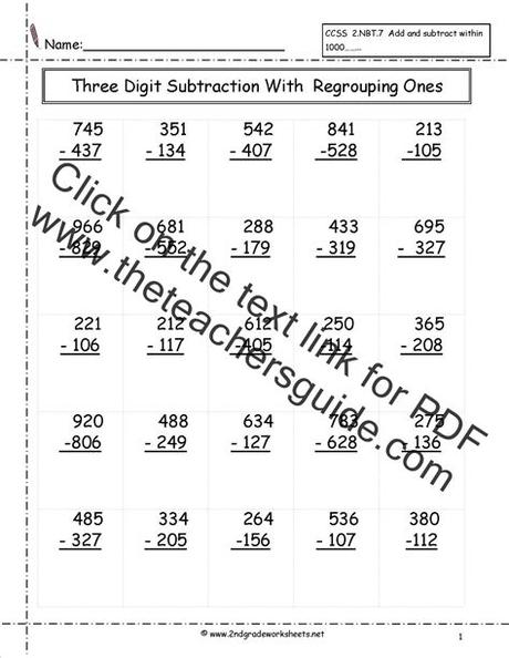 Subtracting with all regrouping (a) answers. Three Digit Subtraction Worksheets