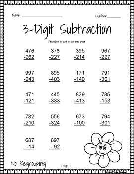 Each worksheet has 20 problems practicing the concept of regrouping (borrowing). 3 Digit Subtraction Without Regrouping by Sweet Texas ...