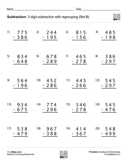 The sheets are graded so that the easier ones are at the top. Subtraction Worksheet - 3 Digit Subtraction with ...