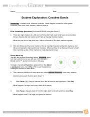 Ionic bonds and covalent bonds … CovalentBondsSE.doc - Name Date Student Exploration ...