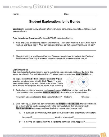 Student exploration ionic bonds gizmo answer key activity b. Worksheet 10 Metallic Bonds Answers | Semesprit