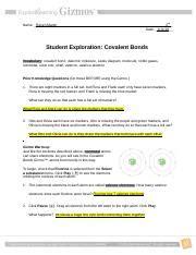 Just like students sharing markers, atoms sometimes share or swap electrons. covalent bonds - Name Date Student Exploration Covalent ...