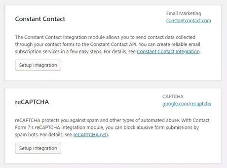 Integrations available in Contact Form 7 Plugin