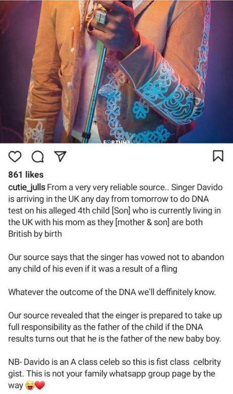 Davido apparently heading to get a DNA to validate his 4th child’s paternity in the UK (SEE SCREENSHOT)