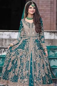 Sea Green Front Open Gown – Lehenga