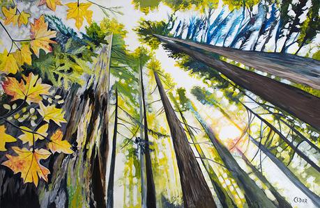 Huge Painting of Redwood Forest: Emerging Autumn