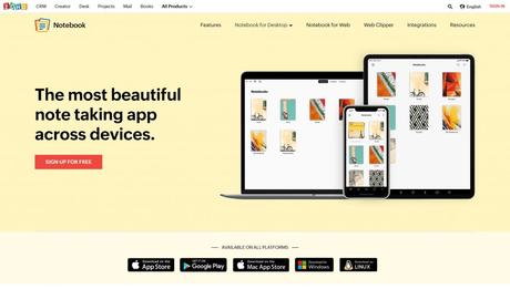Zoho Notebook- best evernote alternatives