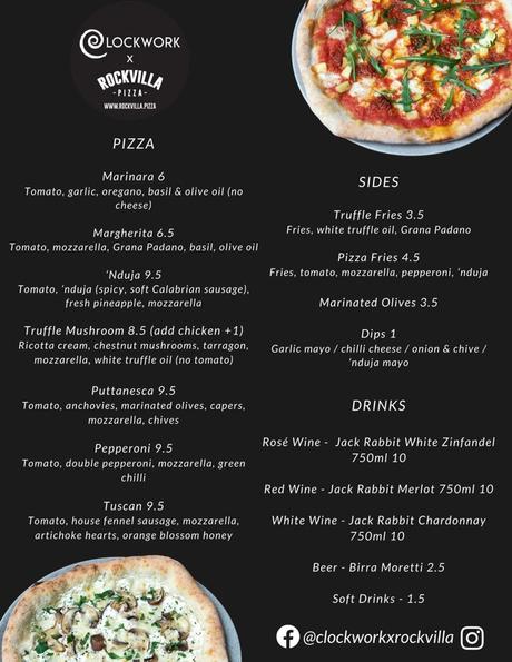 Clockwork v Rockvilla pizza menu 