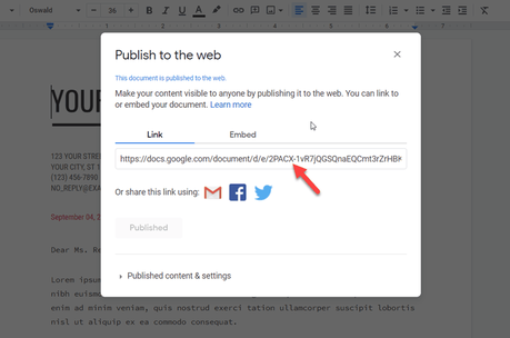publish to web link