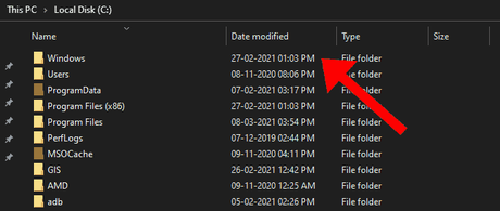 Check the ‘Date modified Dates in C drive Check the ‘Date modified Dates in C drive - Check Your BIOS Version Using Command Prompt - check how old is my computer