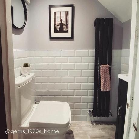 vertical anthracite radiator in a small bathroom