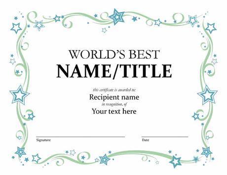 World’s Best award certificate template