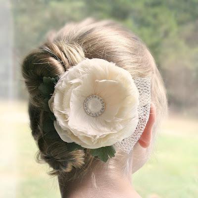 Ivory Bridal Feather Flower now available at Fanciestrands