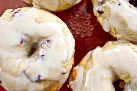 black cherry donuts with white chocolate marshmallow glaze