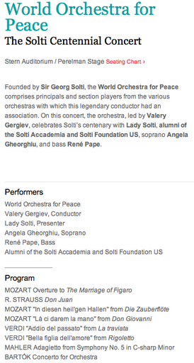 Program for the concert in New York, October 19